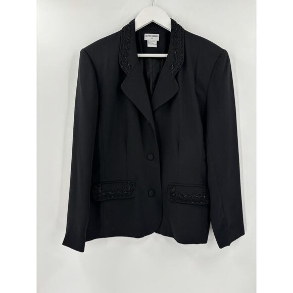 Alfred Dunner Vintage Blazer Jacket Womens 12 Black Beaded Button Front Rayon - Picture 1 of 13